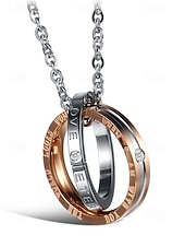 お買い得  バレンタインデー-インターロッキングリング付きメンズ合金ネックレス、ブラックとローズゴールド、バレンタインデー、結婚式、ギフトに最適、エレガントなデザインと高品質の仕上げ。