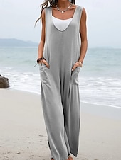 economico Tuta-Per donna Normale Tuta Attivo Tinta unica Senza Maniche Gamba larga Scollo a V Tasca Quotidiano Vacanza Vestibilità comoda Nero Rosa Verde Estate