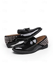 abordables Mocasines-Mocasines negros de charol para hombre: elegantes zapatos sin cordones con detalles tachonados y un diseño moderno, ideales para salidas nocturnas, fiestas, eventos de moda y bodas.