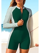 baratos Rash Guards de Uma Peça-Mulheres Anti Atrito Maiô de surfe de uma peça Roupa de banho Geométrica Riscas Bloqueio de cores Zip Up Com sutiã embutido Bojo Removível Proteção Solar UV UPF50+ Ultra Leve (UL) Manga Longa Roupa