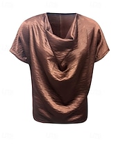 economico T-shirt semplice-Per donna Elegant Top in raso Blusa Top Eleganti Arricciato Patchwork Drappeggiato Semplice Elegante Vintage Signore Senza Maniche Scollo a V Top Regolari Quotidiano Lavoro Ferie Marrone Estate