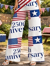  250° anniversario USA Retrò Vintage Anni '70 Pantaloni Pantaloni a gamba larga Hippie Disco Vita alta Costume Per donna Mascherata 4 Luglio Giorno dell'Indipendenza Adulti Pantaloni