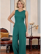 voordelige Mama&amp;#39;s jumpsuits-Jumpsuits Tot de grond Moeder van de bruid jurk Mouwloos V-hals Elegant Formeel Bruiloft gast met Kant