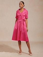 abordables Vestido Sencillo-Mujer Mini vestido Vestido de una línea Vestido ajustado Elegante Invitado a la boda Fiesta de Cóctel corbata frontal Ajuste regular Color sólido Manga Corta Escote en Pico Fucsia