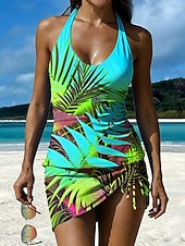 Χαμηλού Κόστους Τανκίνι-Γυναικεία Μαγιό τανκίνι Φούστα Μαγιό Κορδόνι Πλεκτό Κομψό Διακοπές Φλοράλ Γραφική Λαιμόκοψη U Αμάνικο Μαγιό