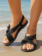 cheap Bridesmaid-Women's Blush Pink Floral Flat Sandals, Soft Ankle Strap Bridesmaid Shoes for Beach Wedding Ceremonies