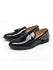 abordables Mocasines-Mocasines negros de charol para hombre: elegantes zapatos sin cordones con detalles tachonados y un diseño moderno, ideales para salidas nocturnas, fiestas, eventos de moda y bodas.