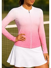 preiswerte Damenbluse-Damen Farbverlauf Sporthemd Tennis Shirt Tennistop Langarm Reißverschluss Blumen UPF50+ UV-beständig Hohe Elastizität Feuchtigkeitsableitend Atmungsaktiv Volleyball Tennis Golfspiel Stehkragen
