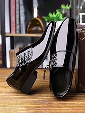 economico Scarpe Oxford-scarpe eleganti da uomo in similpelle verniciata di lusso - nere e bianche, design elegante e formale, ideali per eventi serali e matrimoni