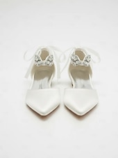 ieftine Domnişoară de onoare-tocuri înalte cu dantelă cu strasuri albe – pantofi stiletto de nuntă eleganti pentru femei