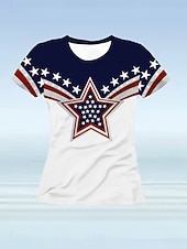 economico Magliette Giorno dell’Indipendenza-T-shirt patriottica da donna per il Giorno dell'Indipendenza grafico bandiera stella moda vintage stilosa maniche corte collo rotondo top regolari abbigliamento quotidiano weekend stampa blu rosso