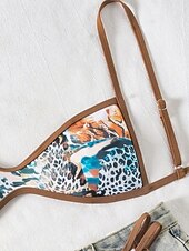 economico Bikini-Per donna Costumi da bagno Bikini Due pezzi Perizoma Costume da bagno Snello Senza schiena Vacanza Abbigliamento da Spiaggia Floreale Grafico Scollo Tondo Senza Maniche Costumi da bagno