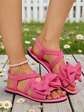 cheap Flat Sandals-Women's Green Strappy Sandals with Large Bow Detail, Comfortable Flat Sandals for St. Patrick's Day, Casual Wear, Spring Outings, Garden Parties and Holiday Celebrations
