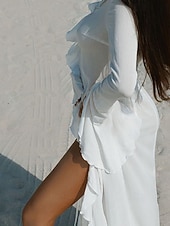 levne Plážové šaty-Dámské Plavky Přehozy Plavky Volány prázdniny Oblečení na pláž Bez vzoru Do V Dlouhý rukáv Plavky