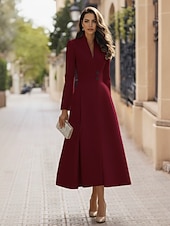 preiswerte Smokingkleider-Damen Smokingkleid A-Linie Formell Stretch-Crêpe Elegant Vintage Langarm Tee-Länge Midi-Länge Königin Anne Doppelreihig