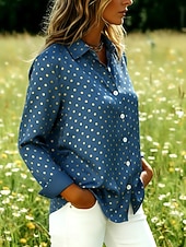 preiswerte Streifen- und geometrische Blusen-Damen Hemd Druck Grafik Tupfen Bohemien Vintage Lässig Langarm Hemdkragen Normale Oberteile Täglich Ferien Ausgehen Blau Gelb Rosa Sommer Frühling Herbst