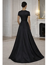 economico Abiti da Sera a Linea A-Linea ad A Asimmetrico Lunghezza al pavimento Abito da Sera Da principessa Abito formale Elegante Setoso Manica Corta Girocollo Matrimonio Formale Tasca Raso Shiena scoperta con Fiore ricamato Pieghe
