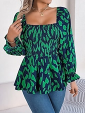 economico Bluse Floreali-Per donna Camicia Blusa Top in chiffon Leopardo Elegante Classico Moderno Manica Lunga Collo quadrato Top Regolari Quotidiano Ferie Uscire Nero Bianco Verde Primavera Autunno