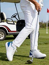 Недорогие Мужская обувь для гольфа-Белые мужские туфли для гольфа с амортизацией, легкие и дышащие, идеально подходят для игры в гольф и занятий спортом на открытом воздухе.