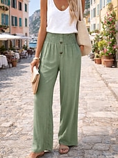 baratos Calças de Luxo-Mulheres Calças de linho de algodão Perna larga chinês Calças Férias Roupa de rua Básico Comprimento total Cintura Média Tecido Bolsos Cintura elástica Confortável Conforto Micro-Elástica Ao ar livre