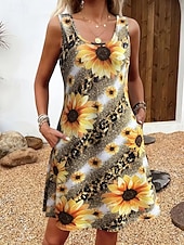 Χαμηλού Κόστους Floral φορέματα-Γυναικεία Φόρεμα μέχρι το γόνατο Καθημερινό φόρεμα Φόρεμα σε γραμμή Α Floral φόρεμα Καλοκαιρινό φόρεμα Στυλάτο Καθημερινό Ημερομηνία Κανονικό Φλοράλ Αμάνικο Λαιμόκοψη V Λαιμός σέσουλα