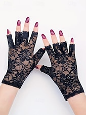 baratos Casamento ACC-Luvas femininas sem dedos com renda, em poliéster, diversas cores, perfeitas para casamentos e festas.