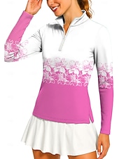 halpa Naisten paita-Naisten Geometrinen Kukat Poolopaita Tennispaita Pitkähihainen Painettu Neljänneksen postinumero Pullover UV suoja Elastinen Hengittävä Tennis Golf Pickleball poolokaulus Vetoketjullinen kaulus