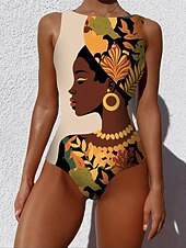 halpa Yksiosaiset uimapuvut-Naisten Uima-asut Yksi kappale Monokini Alushousut Uimapuku Vatsatuki Korkea vyötärö Ohut Avoin selkä Loma Ranta-asut Kuvitettu Eläin Pyöreä kaula-aukko Hihaton Uimapuvut