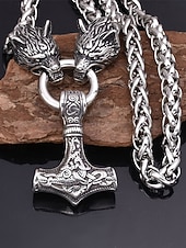 halpa Miesten korut-Miesten viikinkityylinen riipuskaulakoru, metalliseosta sudenpäällä ja Thorin vasaralla, ainutlaatuisia pohjoismaisia koruja arkeen ja juhlaan