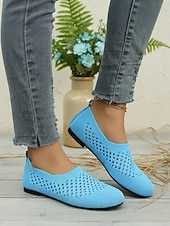 economico Ballerine da donna-scarpe slip-on da donna in Flyknit traforato azzurro cielo – design traspirante e leggero per passeggiate quotidiane, lavoro, shopping, viaggi e comfort casual