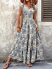 economico Abito Boho da Vacanza-Per donna Abito lungo maxi Abito Lungo Maxi Abito Abito da Spiaggia Abito Floreale Abito Boho Elegante Moda Moderno Quotidiano All'aperto Vacanza Vestibilità regolare Floreale Manica Corta Scollo a V