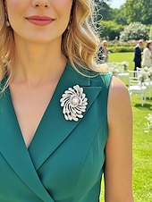 economico Matrimonio ACC-Spilla da donna in lega con perle finte, colori oro e argento, elegante design a spirale con fuochi d'artificio, perfetta per matrimoni e cene formali