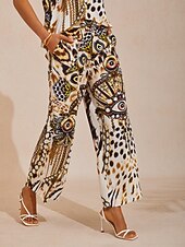 levne Kalhoty-vintage leopardí šperky hedvábné řetízkové kalhoty