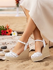 economico sposa-sandali con zeppa espadrillas in pizzo bianco da donna - tacchi a spillo traspiranti all'uncinetto con cinturino alla caviglia - eleganti scarpe da sposa boho per la spiaggia &amp;matrimoni all'estero