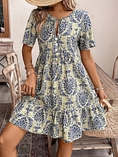 voordelige Vakantie Boho Jurk-Dames Mini-jurk strand jurk A lijn jurk Bloemetjesjurk Elegant Modieus Modern Dagelijks Buiten Vakantie Normale pasvorm Geometrisch Korte mouw V-hals blauw Rood Marine Blauw Oranje Zomer Lente Herfst