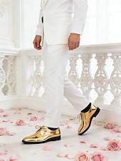 Χαμηλού Κόστους Derby παπούτσια-Πολυτελή χρυσά γαμήλια παπούτσια για τον γαμπρό – λαμπερά δερμάτινα επίσημα παπούτσια για άνδρες