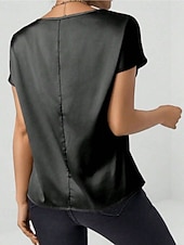 economico Bluse Semplici-Per donna Elegant Top in raso Camicia in raso Top estivi Tinta unica Semplice Vintage Elegante Classico Manica Corta Girocollo Top Regolari Quotidiano Ferie Uscire Nero Rosa Cammello Verde Estate