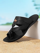 abordables sandalias-Sandalias elegantes de piel sintética para hombre: diseño de correa ajustable, ideales para bodas en la playa y eventos al aire libre.