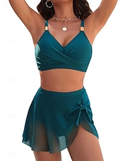 זול סטים של ביקיני-בגדי ריקוד נשים בגדי ים ביקיני 2 חתיכות חצאית בגד ים רזה גב חשוף חופשה בגדי חוף צבע אחיד צווארון V ללא שרוולים בגדי ים