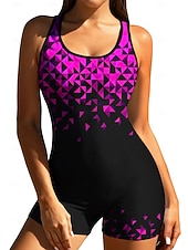 preiswerte One Pieces Rash Guards-Damen Standard Anti UV Shirt Einteiliger Surfanzug Badeanzug Geometrisch Farbblockierung mit integriertem BH Boyleg Kurzes Bein UV Schutz Elastisch Ärmellos Surfen Schnorcheln Wassersport Sommer