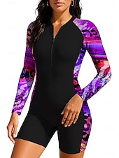 abordables Rash Guards Une Pièce-Femmes Combinaison de Plongée Rash Guard Maillot de bain Ensemble maillot de bain Abstrait Coussin amovible ​fermeture éclair sur le devant Jambe mi-cuisse Protection Solaire UV UPF50+ Ultra Léger
