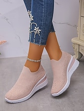 economico Sneakers da donna-Per donna Casuale Quotidiano Passeggiata Strass Plateau Zeppa Punta Tonda Casual Comfort Tessitura Volante Mocassino Nero Bianco Rosa