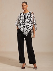 お買い得  レーストップ-女性用 ブラウス レーストップス レース 刺繍 フラワー エレガント ハーフスリーブ バットウィングスリーブ クルーネック 日常 結婚式のゲスト ブラック 夏 春 秋