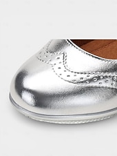 abordables Zapatos Mary Jane-Zapatos Mary Jane plateados metalizados para mujer con tacón medio y correa ajustable: zapatos de oficina cómodos y elegantes para el trabajo y los desplazamientos.