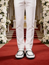 cheap Loafers-Men's White Slip-On Shoes – Elegant and Modern Design for Weddings and Formal Occasions