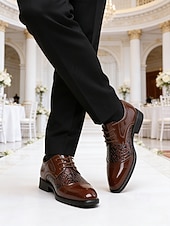 abordables Zapatos Derby-Zapatos de punta de ala de piel sintética marrón para hombre con detalles elegantes, calzado formal para bodas, zapatos clásicos para novios e invitados a la boda.