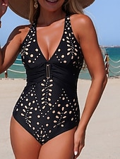 Χαμηλού Κόστους Ολόσωμα μαγιό-Γυναικεία Μαγιό Μπικίνι 2 κομμάτι Μαγιό Λεπτό Εξώπλατο Διακοπές Ρούχα παραλίας Γεωμετρικό Λαιμόκοψη V Αμάνικο Μαγιό