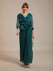 billige Kjolebluser-Dame Dressy topper knyte foran Illusjon Elegant 3/4 ermer V-hals Skjortekrage Vanlige topper Bryllupsgjest Cocktail antrekk Smaragd Grønn Sommer Vår Høst