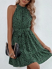 Недорогие Искусство и Дизайн Платья-Жен. Мини-платье Платье A-силуэта Платье-комбинация Платье с открытыми плечами Отпуск На каждый день на открытом воздухе На выход Стандартная посадка Леопард Горошек Без рукавов НАЙКА НЕКО