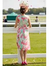 voordelige Thee Lengte-Strak kolom Tot de knie Feestjurk Cocktail jurk Bruiloft gast jurk Galajurken Elegant Mouwloos V-hals Formeel Bruiloft gast Chiffon met Strik(ken)